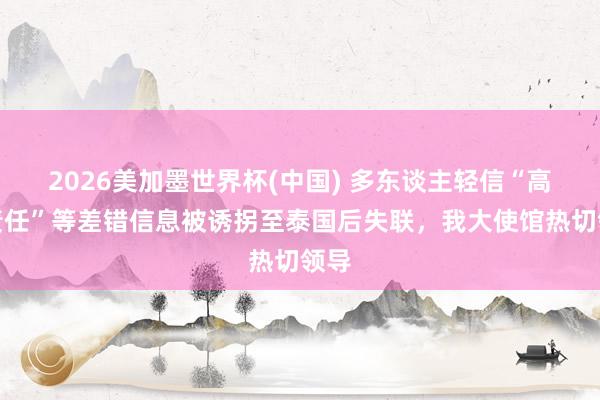 2026美加墨世界杯(中国) 多东谈主轻信“高薪责任”等差错信息被诱拐至泰国后失联，我大使馆热切领导