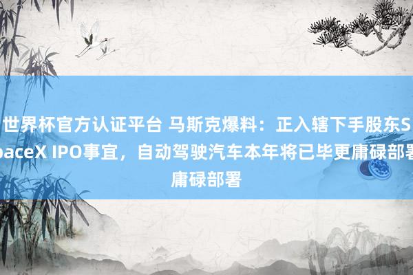 世界杯官方认证平台 马斯克爆料：正入辖下手股东SpaceX IPO事宜，自动驾驶汽车本年将已毕更庸碌部署