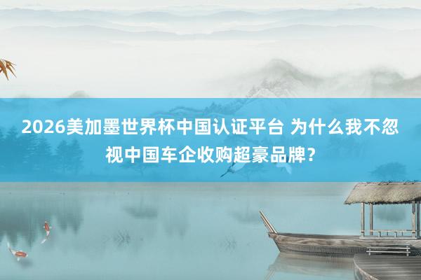 2026美加墨世界杯中国认证平台 为什么我不忽视中国车企收购超豪品牌？