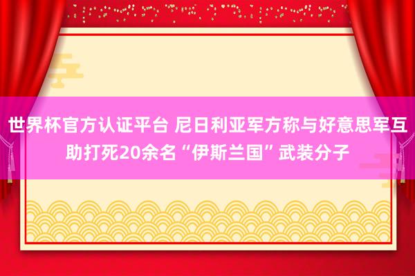世界杯官方认证平台 尼日利亚军方称与好意思军互助打死20余名“伊斯兰国”武装分子