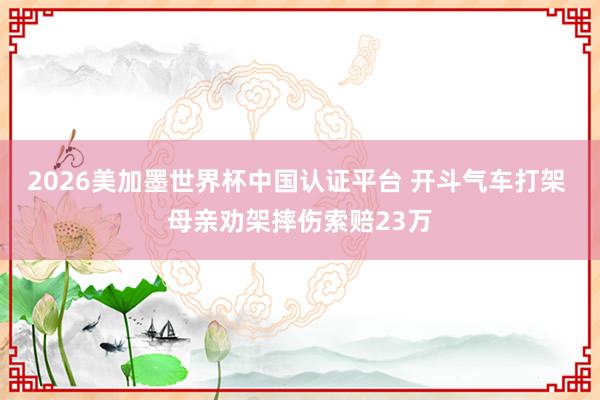 2026美加墨世界杯中国认证平台 开斗气车打架 母亲劝架摔伤索赔23万