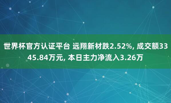 世界杯官方认证平台 远翔新材跌2.52%， 成交额3345.84万元， 本日主力净流入3.26万