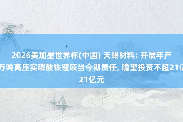 2026美加墨世界杯(中国) 天赐材料: 开展年产16万吨高压实磷酸铁锂项当今期责任， 瞻望投资不超21亿元