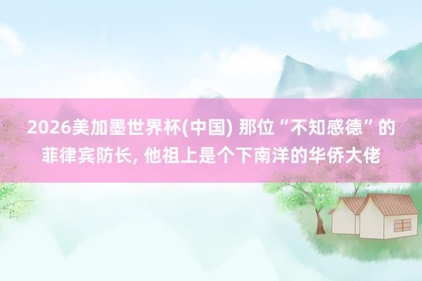2026美加墨世界杯(中国) 那位“不知感德”的菲律宾防长， 他祖上是个下南洋的华侨大佬