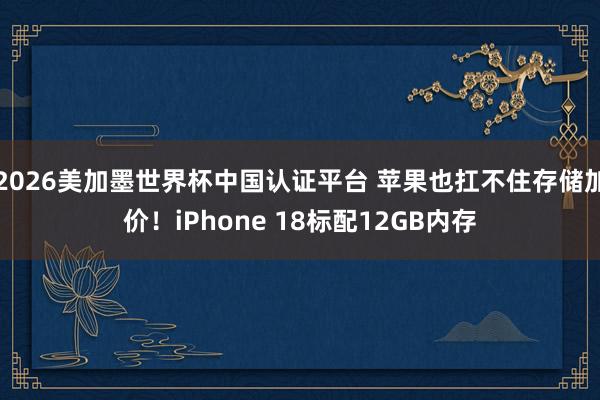 2026美加墨世界杯中国认证平台 苹果也扛不住存储加价！iPhone 18标配12GB内存