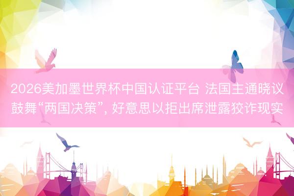 2026美加墨世界杯中国认证平台 法国主通晓议鼓舞“两国决策”， 好意思以拒出席泄露狡诈现实
