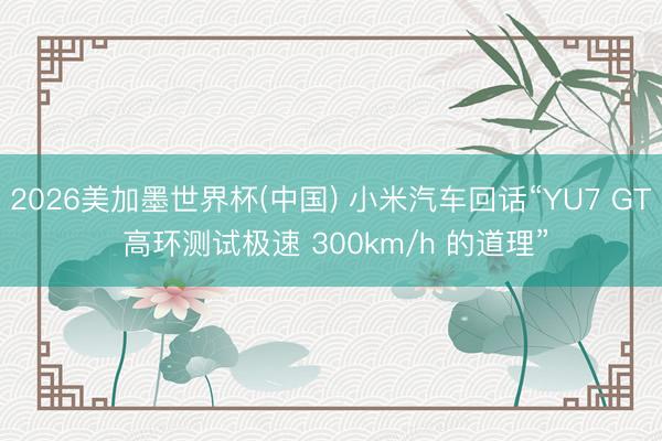 2026美加墨世界杯(中国) 小米汽车回话“YU7 GT 高环测试极速 300km/h 的道理”