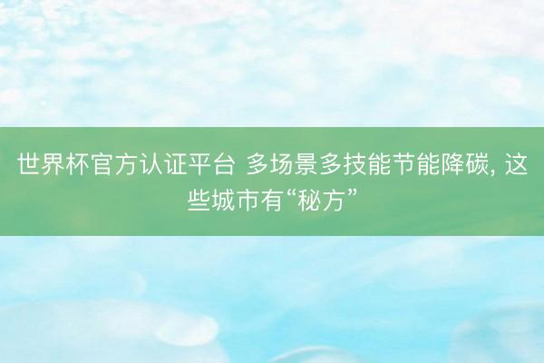 世界杯官方认证平台 多场景多技能节能降碳， 这些城市有“秘方”